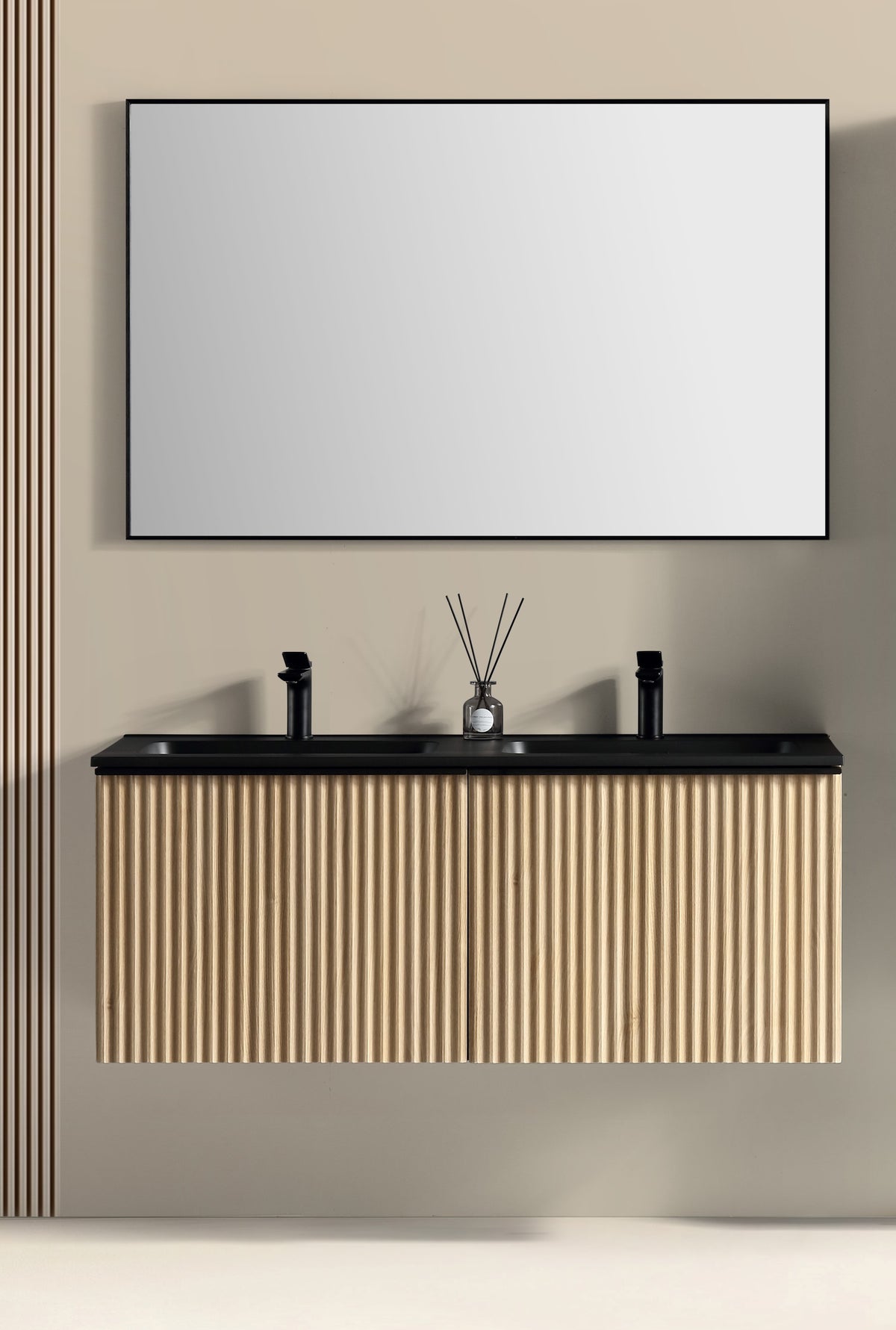 Eaubrunella onderkast + wastafel zwart + spiegel 120 cm - eiken