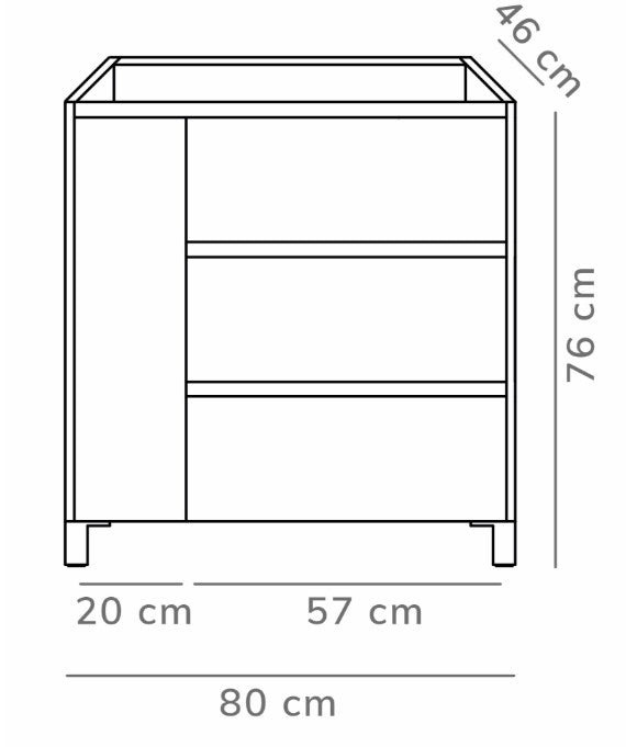 Eaupalm onderkast 80cm mat wit