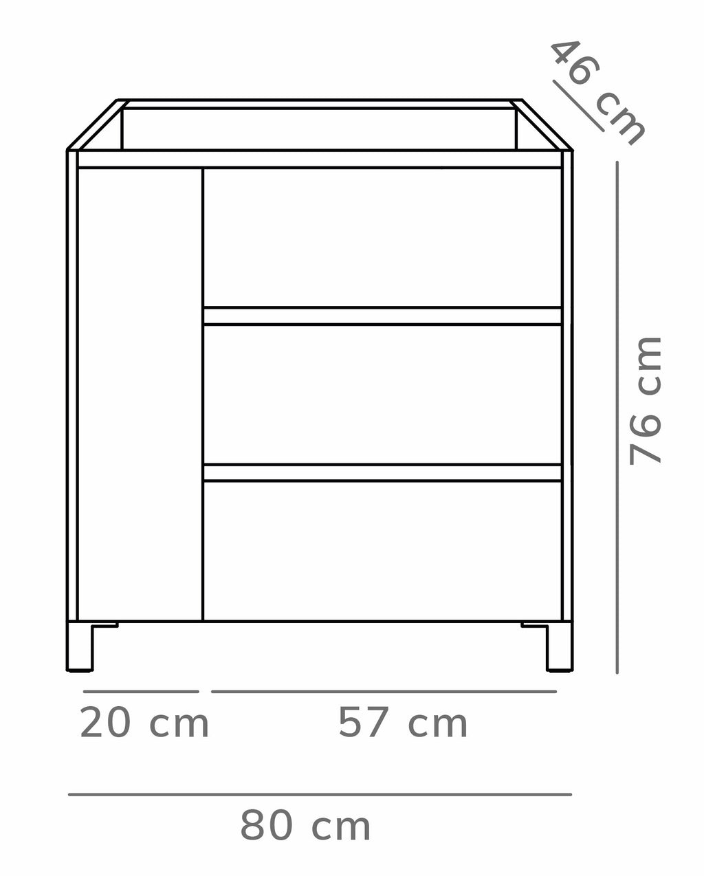 Eaupalm onderkast 80cm licht eik