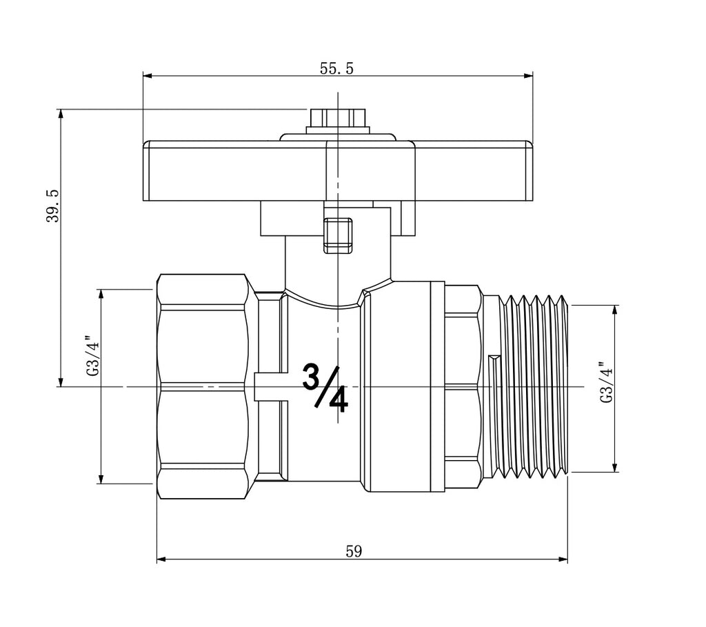 Eaukogelstopkraan met vlindergreep 3/4" bi x 3/4" bu