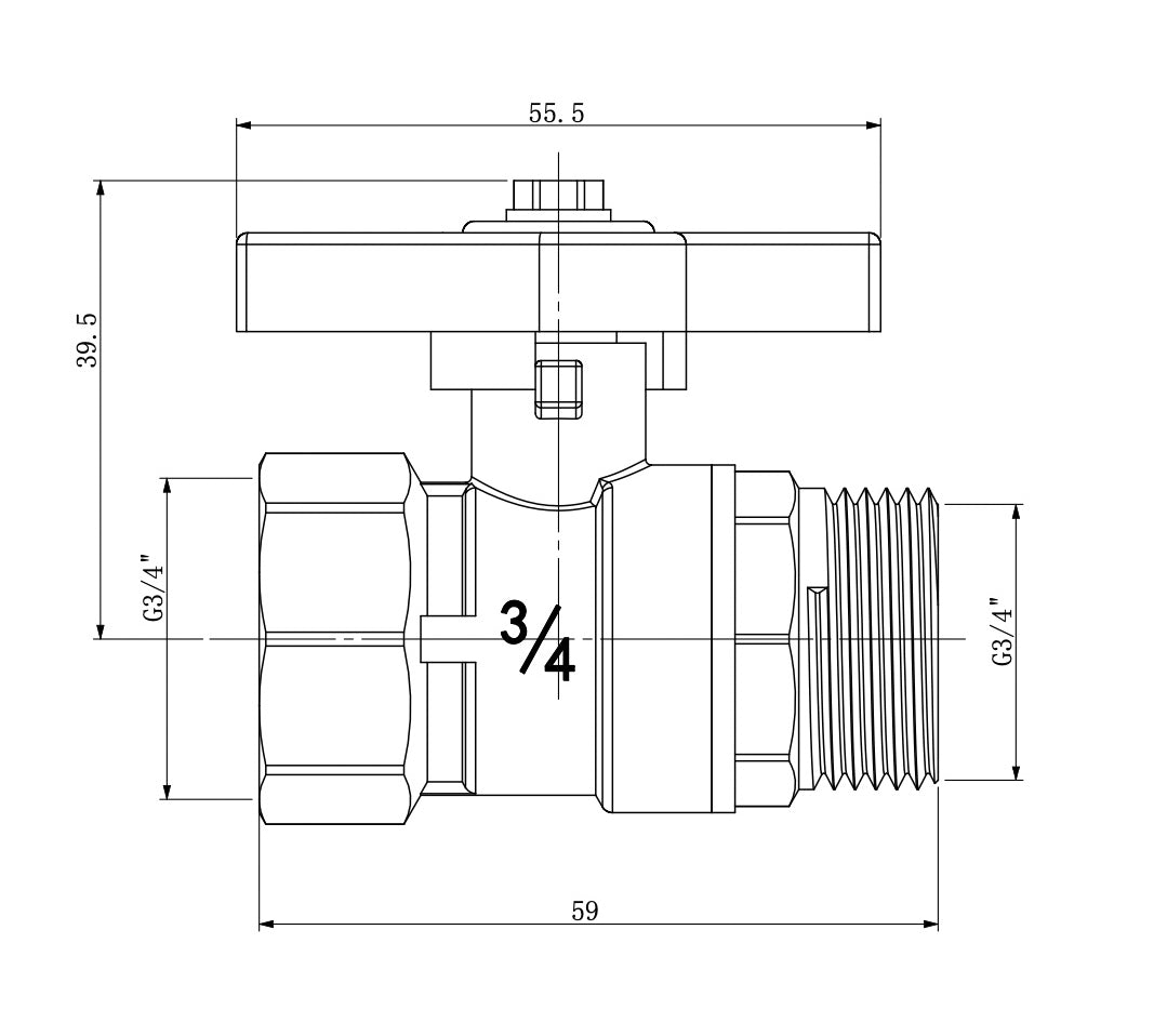 Eaukogelstopkraan met vlindergreep 3/4" bi x 3/4" bu