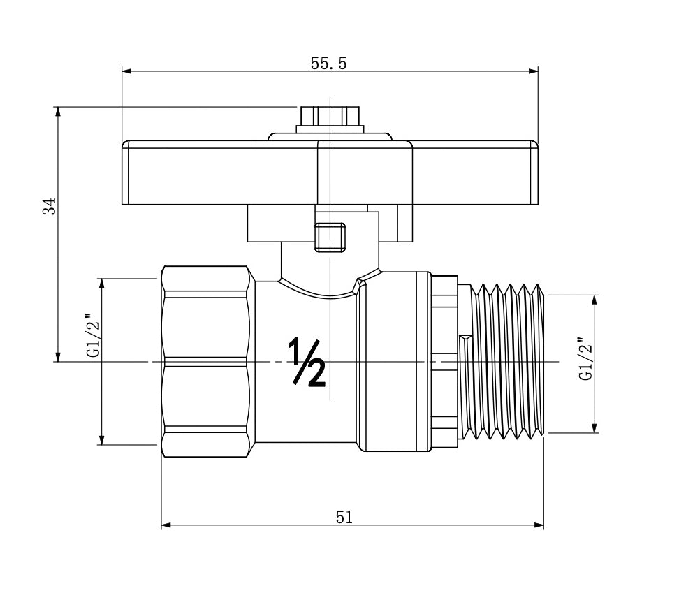 Eaukogelstopkraan met vlindergreep 1/2" bi x 1/2" bu