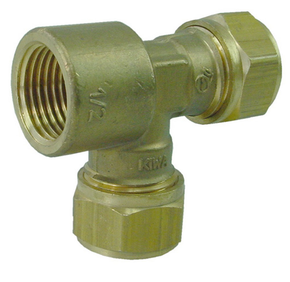 Eauknelkoppeling T-stuk Kiwa Gastec 22 mm x 22 mm x 1/2" bi messing