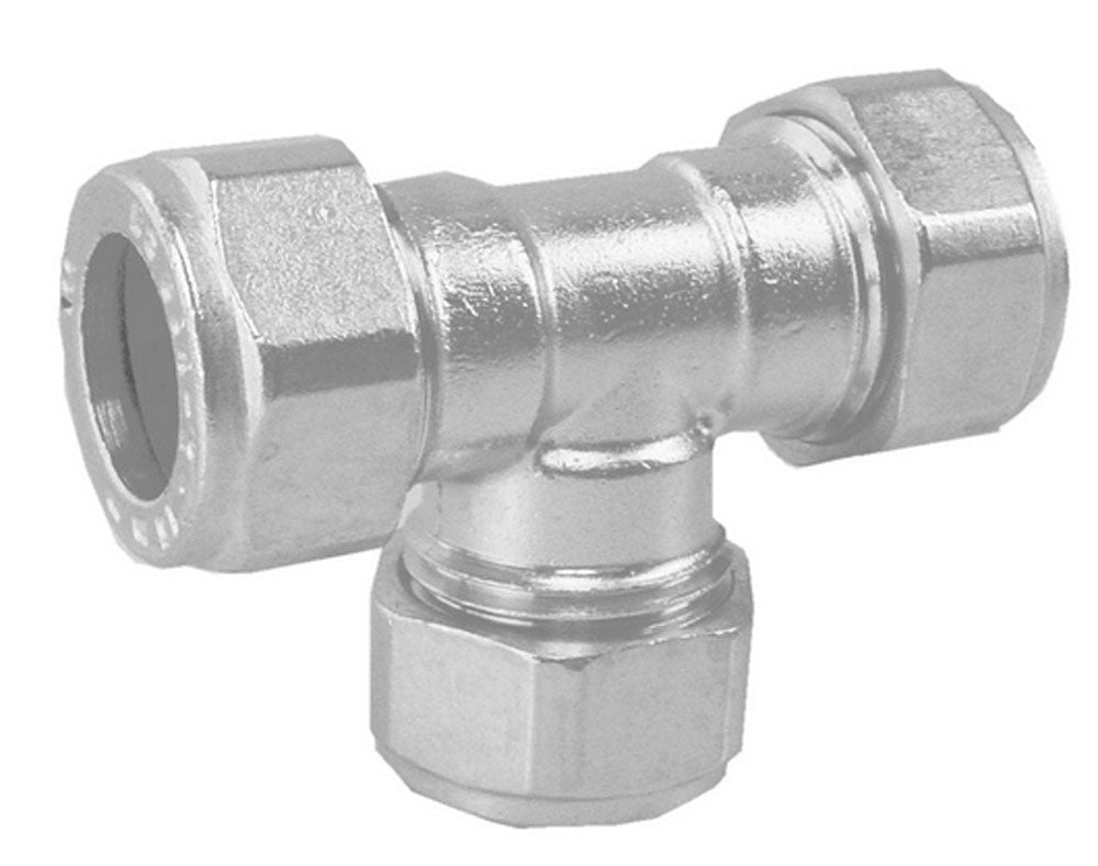 Eauknelkoppeling T-stuk Gastec 15 mm bi vernikkeld