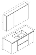 Eau600660 genua onderkast + wastafel + spiegelkast 120 cm betonlook