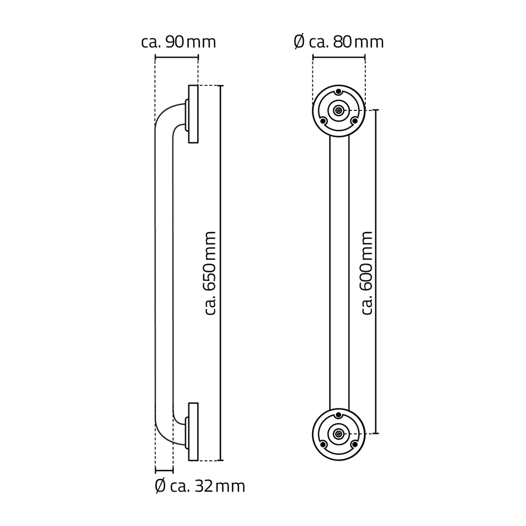 Eaubadgreep 60 cm mat (rvs)