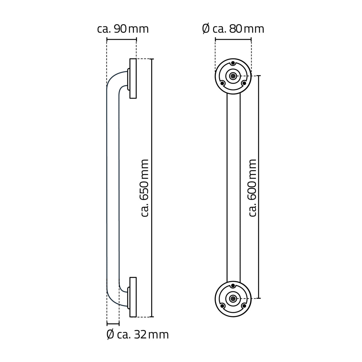 Eaubadgreep 60 cm zwart (aluminium)